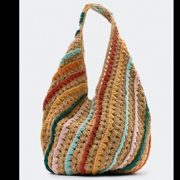 Zara Handbags - Zara Multicolored Crochet Large Bucket Bag